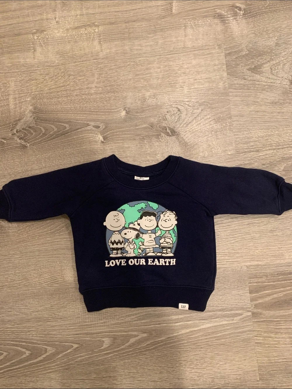 Baby GAP Navy Sweatshirt with Peanuts 'Love Our Earth' Graphic